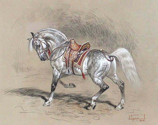 Глухарев Алексей Николаевич. Серая стрелецкая лошадь под русским седлом XVII в. 